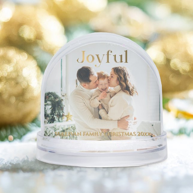 Christmas Photo Gold Joyful Text Snow Globe (Creator Uploaded)