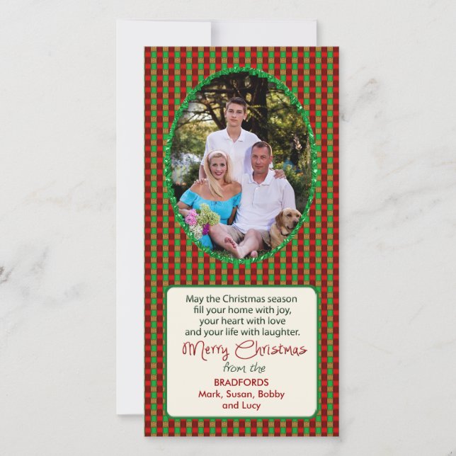 CHRISTMAS PHOTO GREETING CARD - RED PLAID (Front)