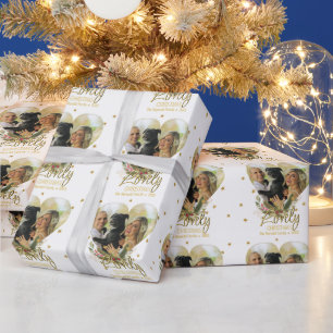Christmas Photo Heart Gold Glitter Stars Lovely Wrapping Paper