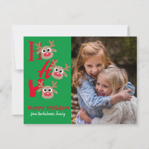 Christmas Photo Ho Ho Ho Reindeer Green Novelty Holiday Card