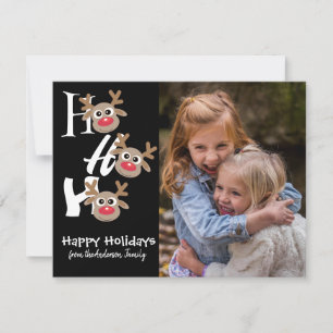 Christmas Photo Ho Ho Ho Reindeer White Type Black Holiday Card