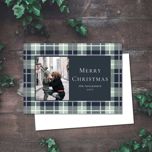Christmas Photo Holiday Blue Mint Plaid Flat (Creator Uploaded)