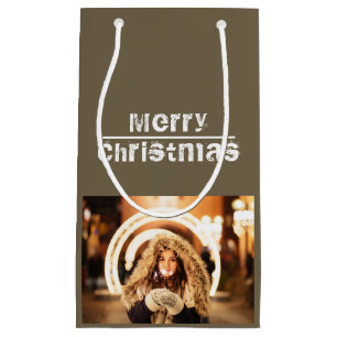Christmas Photo Holiday Modern Grey Small Gift Bag