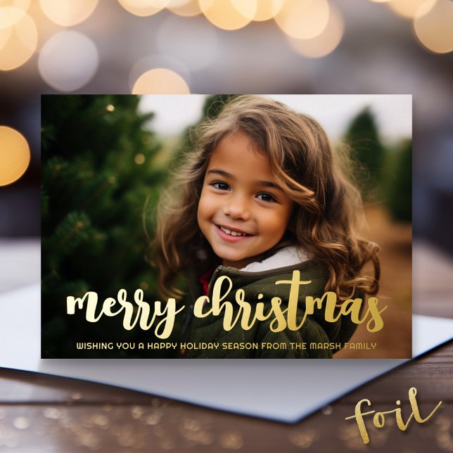 Christmas Photo horizontal Botanical Christmas Foil Holiday Card (Gold Foil Christmas Photo Card - Modern Holiday Greeting)