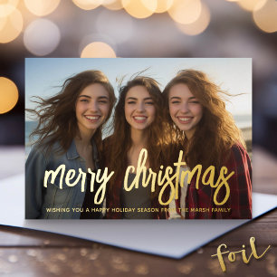 Christmas Photo horizontal Lucky Merry Christmas  Foil Holiday Card