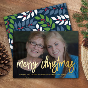 Christmas Photo horizontal Lucky Merry Christmas  Foil Holiday Card