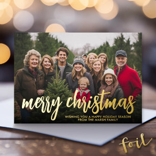 Christmas Photo horizontal Merry Christmas Plaid Foil Holiday Card