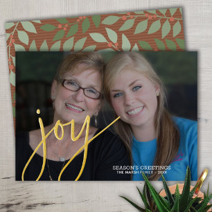 Christmas Photo Horizontal Script Gold JOY in Foil Holiday Card