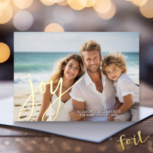 Christmas Photo Horizontal Script Gold JOY in Foil Holiday Card