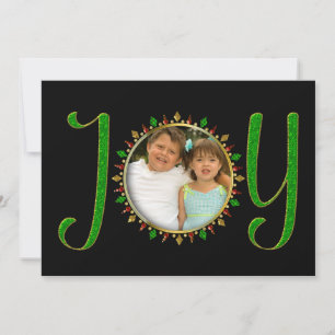 Christmas, Photo Insert, JOY Green Faux Jewels, Invitation