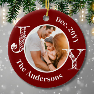 Christmas Photo Keepsake Joy Modern Minimalist Ceramic Tree Decoration