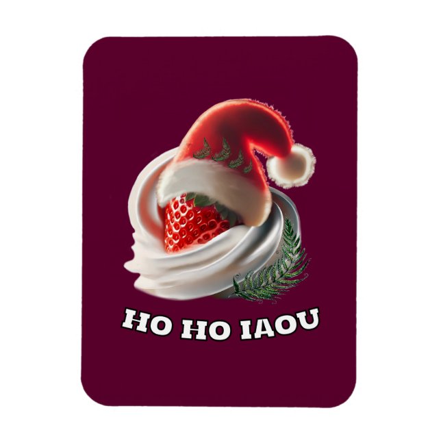 Christmas Photo Magnet Strawberry Cream NZ Fern  (Vertical)