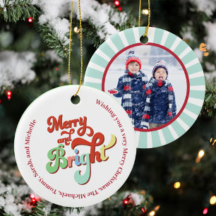 Christmas Photo Merry and Bright Custom Ceramic Tree Decoration