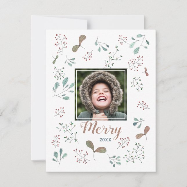 Christmas Photo Merry Winter Woodland  Holiday Card (Front)