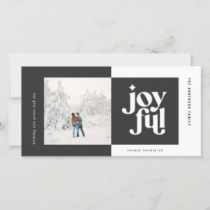 Christmas photo modern joyful typography black holiday card