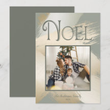 Christmas Photo Modern Noel Gold Brush Strokes