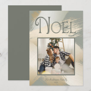 Christmas Photo Modern Noel Gold Brush Strokes Invitation