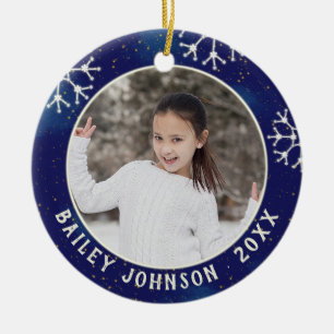 Christmas Photo Monogram Constellation Pattern Ceramic Tree Decoration