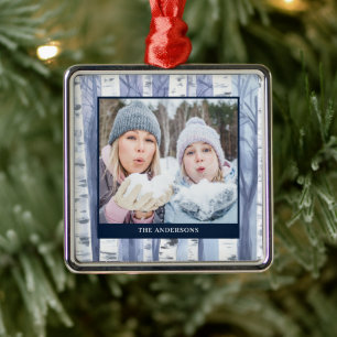 Christmas Photo Name Watercolor Tree Ornament