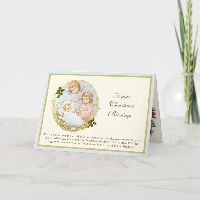 Christmas Photo Nativity Jesus vintage angels Holiday Card (Front)