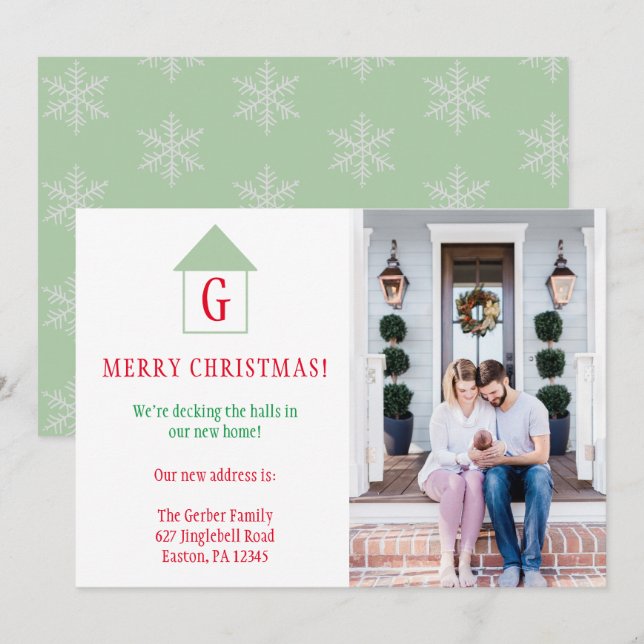 Christmas Photo New Home Deck the Halls Moving Holiday Card (Front/Back)