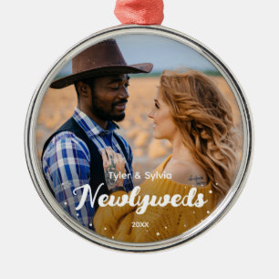 Christmas Photo Newlyweds Metal Tree Decoration