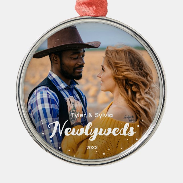 Christmas Photo Newlyweds Metal Tree Decoration (Front)