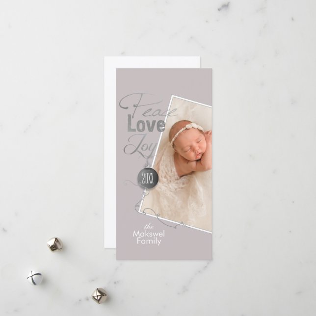 Christmas Photo Peace Love Joy Holiday Card (Front/Back In Situ)