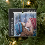 Christmas Photo Personalised Text Holiday Keepsake Ceramic Ornament<br><div class="desc">Add any photo and customise the text on the top and the left. Fully editable and adorable! Cool modern off-centre image with personalisation. Add a holiday or vacation photo,  couples or a friendship photo,  a pet,  or a child's photo. Endless possibilities with this festive red hued art ornament.</div>