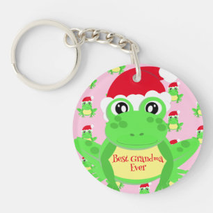 Christmas Photo Pink Frog Santa Hat Pattern Key Ring