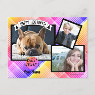 Christmas Photo Postcard with Rainbow Plaid HAMbWG