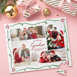 Christmas Photo Red Green Love You Grandma Doodles Jigsaw Puzzle