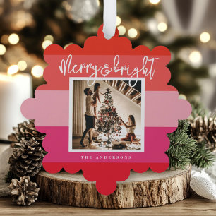 Christmas Photo Red Stripes Holiday Tree Decoration Card