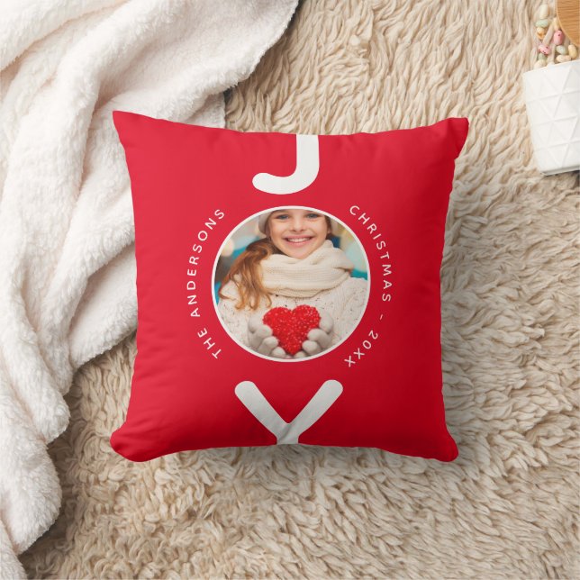 Christmas photo red white joy simple minimalist cushion (Blanket)