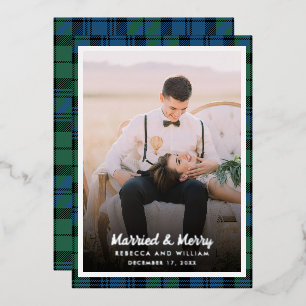 Christmas Photo Rustic Plaid Campbell Tartan Foil Holiday Card