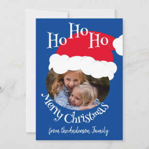 Christmas Photo Santa Hat Cute Blue Holiday Card