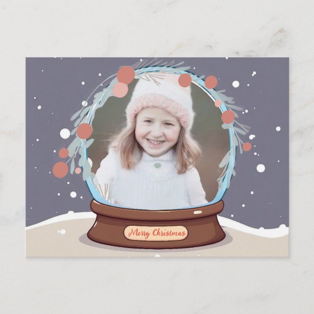 Christmas Photo Snow Globe  Holiday Postcard (Front)