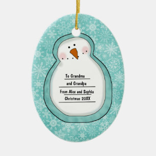 Christmas Photo Snowman Customisable Date and Name Ceramic Tree Decoration