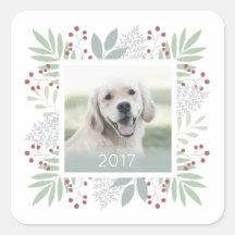 Christmas photo sticker leaves & berries | Square