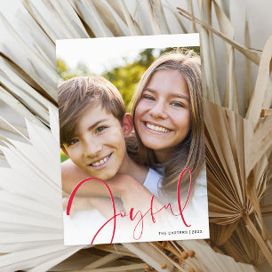 CHRISTMAS PHOTO stylish script red joyful Holiday Card
