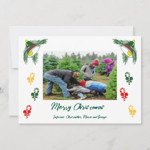 Christmas Photo & Sugar Canes, Floral Jingle Bells Holiday Card