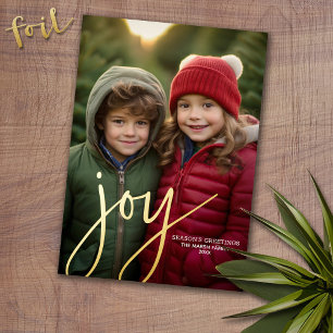 Christmas Photo Vertical - Script Gold JOY - Foil Holiday Card