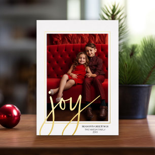 Christmas Photo Vertical - Script Gold JOY - Foil Holiday Card
