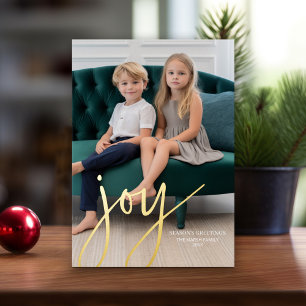 Christmas Photo Vertical - Script Gold JOY - Foil Holiday Card
