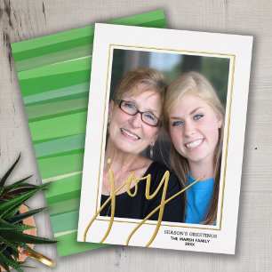 Christmas Photo Vertical - Script Gold JOY - Foil Holiday Card