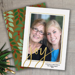 Christmas Photo Vertical - Script Gold JOY - Foil Holiday Card
