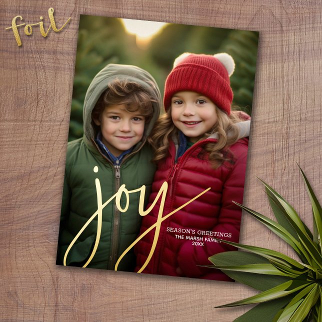 Christmas Photo Vertical - Script Gold JOY - Foil Holiday Card (Photo Christmas Card with Gold Foil Accent - Modern Merry Christmas)