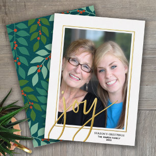 Christmas Photo Vertical - Script Gold JOY in Foil Holiday Card
