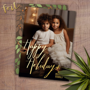 Christmas Photo Vertical - with Gold Happy Foil Holiday Card