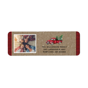 Christmas Photo Vintage Truck Tree Return Address